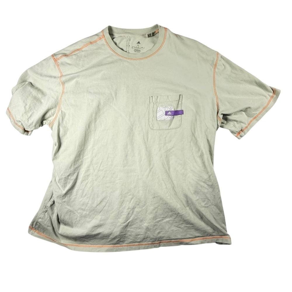 Adidas Pocket T-Shirt Mens XL Sage Green Excellent IC1635 Contrast Stitching